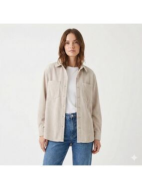VELVET HEART Beige Corduroy Button Down Long Sleeve Shirt / Shacket Lightweight